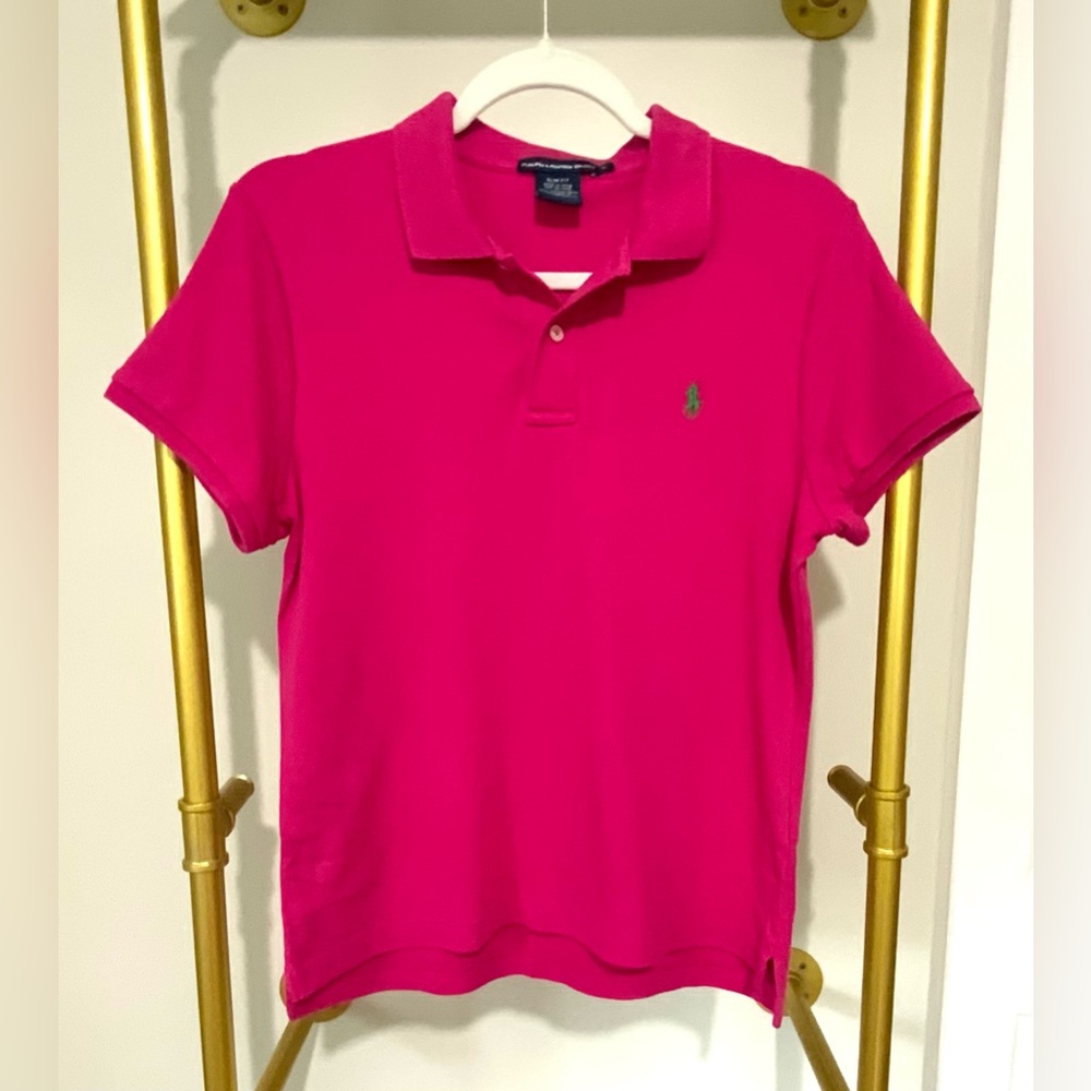 Ralph Lauren Sport Pink Slim Fit Polo with Mint Green Logo